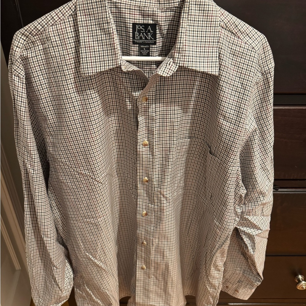 Jos. A. Bank Men's Plaid Shirt - Black, White, and Brown
